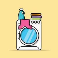 Washing Machine Laundry Set Cartoon Vector Icon Illustration. Fashion Technology Icon Concept Isolated Premium Vector.