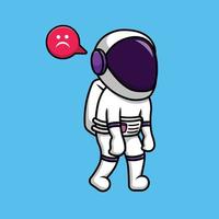 Cute Astronaut Sad Cartoon Vector Icon Illustration. Science Technology Icon Concept Isolated Premium Vector.