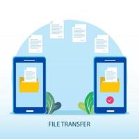 concepto de transferencia de archivos, datos de copia de seguridad, nube de tecnología, carga y descarga, plantilla de vector plano