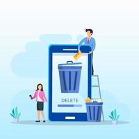 Delete concept. deleting data and move unnecessary files to the trash bin. illustration vector