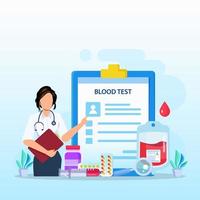 Medical blood test flat concept. Chemical laboratory analysis, medical office or laboratory. vector