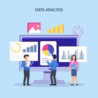 vector de ilustración de análisis de datos. estadística para el concepto de inversión en finanzas empresariales en el panel de control del gráfico del monitor