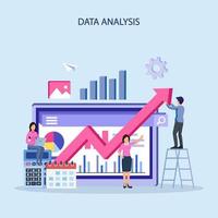 vector de ilustración de análisis de datos. estadística para el concepto de inversión en finanzas empresariales en el panel de control del gráfico del monitor