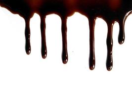 Spilled soy sauce sauce puddle isolated on white background. Texture of spilled soy sauce. Soy sauce on white background photo