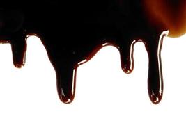 Texture of spilled soy sauce. Soy sauce on white background. Spilled soy sauce sauce puddle isolated on white background photo