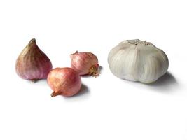 Onion and Garlic isolated on white background photo