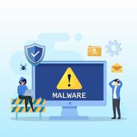concepto de detección de malware de virus, señales de advertencia de ataque de virus, vector de mensajes de alerta de piratería