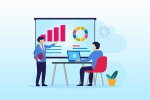 Business Analysis concept, People sitting on desk work with charts and graphic data visualization. landing page website illustration flat vector template.