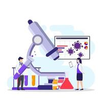 Research laboratory concept. scientists working at medicine laboratorium. Flat vector template.