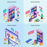 Online shopping isometric concept. mobile phone with bags shopping. vector