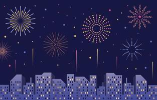 Flat Skyscrapers with Fireworks Concept vector