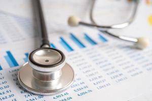 Stethoscope on charts and graphs paper, Finance, Account, Statistics, Investment, Analytic research data economy and Business company concept. photo