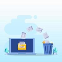 Delete concept. deleting data and move unnecessary files to the trash bin. illustration vector