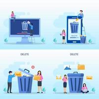 Delete concept. deleting data and move unnecessary files to the trash bin. illustration vector