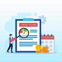 Credit score vector concept, Business people check credit score of while using laptop and smart phone. Flat vector