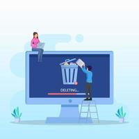 Delete concept. deleting data and move unnecessary files to the trash bin. illustration vector