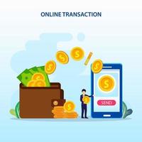 Online transaction, transfer, payment money, mobile banking technology. Flat vector template