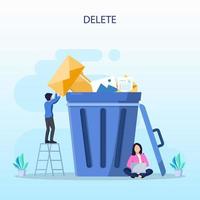 Delete concept. deleting data and move unnecessary files to the trash bin. illustration vector