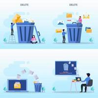 Delete concept. deleting data and move unnecessary files to the trash bin. illustration vector