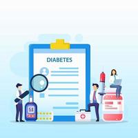 Medicine diabetes concept. The doctor tests the level of glucose in the blood, prescribes statins. Flat vector illustration.