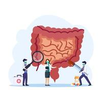 Modern process Intestinal inner organs disease treatment design concept with Tiny People Character Vector Illustration. Flat vector template