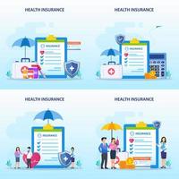 Health insurance concept. Big clipboard with document on it under the umbrella. vector illustration