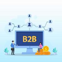 concepto de marketing de empresa a empresa, solución b2b, dos socios comerciales dándose la mano. vector