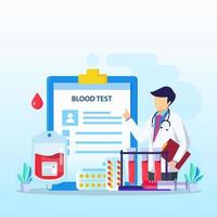 Medical blood test flat concept. Chemical laboratory analysis, medical office or laboratory. vector