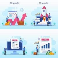 IPO Initial Public Offering Concept. Stock Market Shares Vector Illustration.