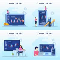 concepto de comercio en línea. estrategia de compraventa de divisas, invertir en acciones. estilo de plantilla de vector plano adecuado para páginas de destino web.