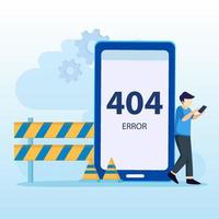 404 tecnología de sistema de mantenimiento de ilustración de error. mostrando 404 mensaje de problema de conexión a Internet, vector plano