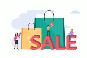 venta de compras, plantilla de vector plano de ilustración de sitio web de página de destino.