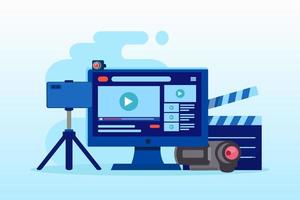 Video content production concept vector. Video blogging equipment. Streaming vector