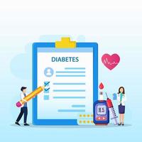 Medicine diabetes concept. The doctor tests the level of glucose in the blood, prescribes statins. Flat vector illustration.
