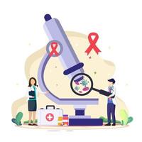 diseño conceptual día mundial del sida. los trabajadores médicos con un tubo de ensayo de vih están investigando la sangre del sida en el día mundial del sida. vector