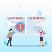 Fake news concept. False information broadcasting. Press, newspaper journalists, editors. vector