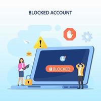 People are very surprised and feeling anxious about blocked user account. Experts help user to unblock account. Flat vector