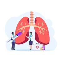 Pulmonology concept, Physical and Respiratory system examination and treatment vector illustration.