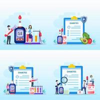 Medicine diabetes concept. The doctor tests the level of glucose in the blood, prescribes statins. Flat vector illustration.