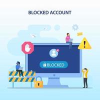 People are very surprised and feeling anxious about blocked user account. Experts help user to unblock account. Flat vector