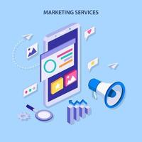 Vector isometric Marketing Strategy. Business analysis, content strategy and management concept.