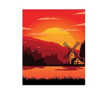 Windmill on lake vector