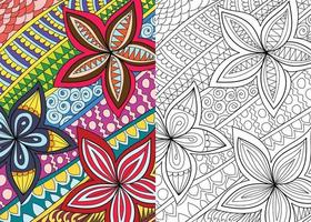 Decorative floral henna style coloring book page illustration for adults