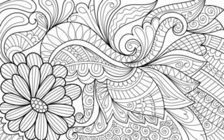 Decorative floral henna style coloring book page illustration for adults
