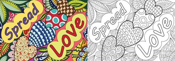 Spread love positive words coloring book page