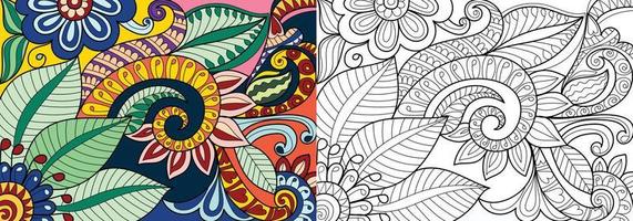 Ornamental henna style coloring book page illustration for adults vector
