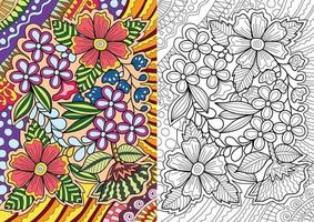 Decorative floral coloring book page illustration for adults vector