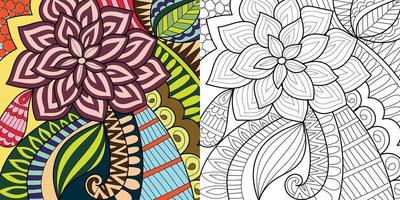 Decorative floral henna design style detailed coloring book page illustration