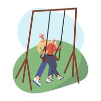 Happy senior couple, husbund swing her wife on a swing. Elderly man and woman lead active lifestyle. vector