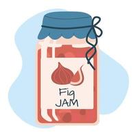 Fig Jam, fruit healthy delicious in jar. Organic food cartoon vector illustration